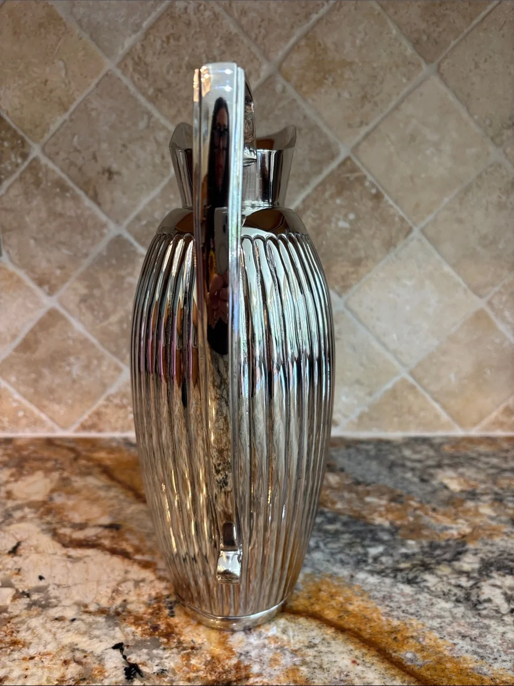 Elegant Nickel Ribbed Brass Pitcher- 11 in Barware Servewear